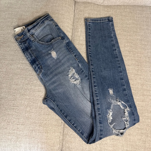 Garage Women's Distressed Skinny Jeans - Blue - Picture 1 of 5
